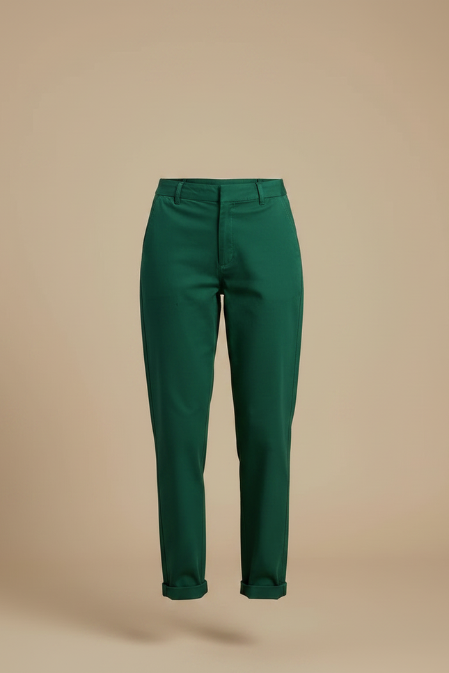 Pantalon Chino Vert Ample Décontracté Femme Coton - vue 3