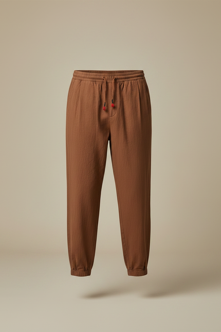 Pantalon Chino Marron Lin Coton Ample Décontracté Homme - vue 3