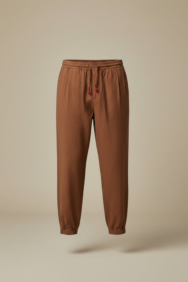 Pantalon Chino Marron Lin Coton Ample Décontracté Homme - vue 3