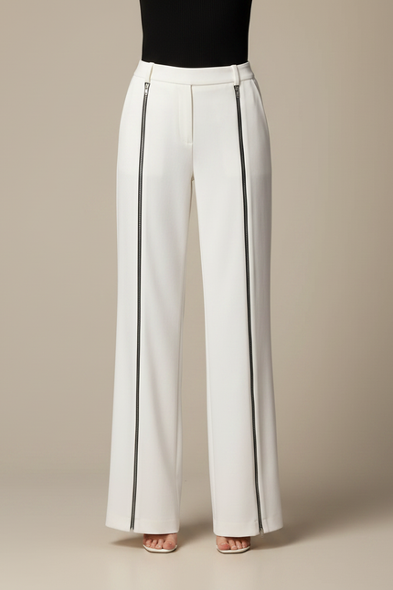 Pantalon Chino Blanc Zippé Taille Haute Ample Femme - Polyester - vue 3