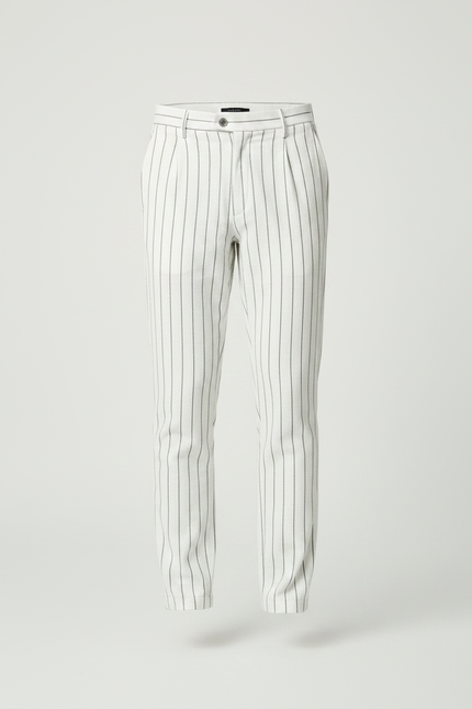 Pantalon Chino Blanc Rayé Slim Décontracté Homme - Coton - vue 3