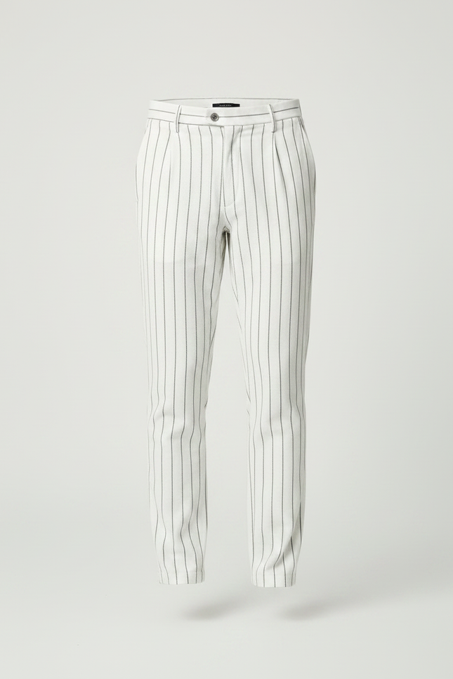 Pantalon Chino Blanc Rayé Slim Décontracté Homme - Coton - vue 3