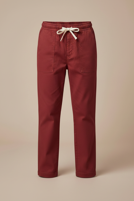 Pantalon Chino Rouge Brique Coton Décontracté Garçon Cordon - Bordeaux - vue 3