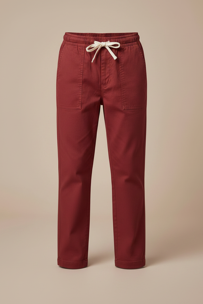 Pantalon Chino Rouge Brique Coton Décontracté Garçon Cordon - Bordeaux - vue 3