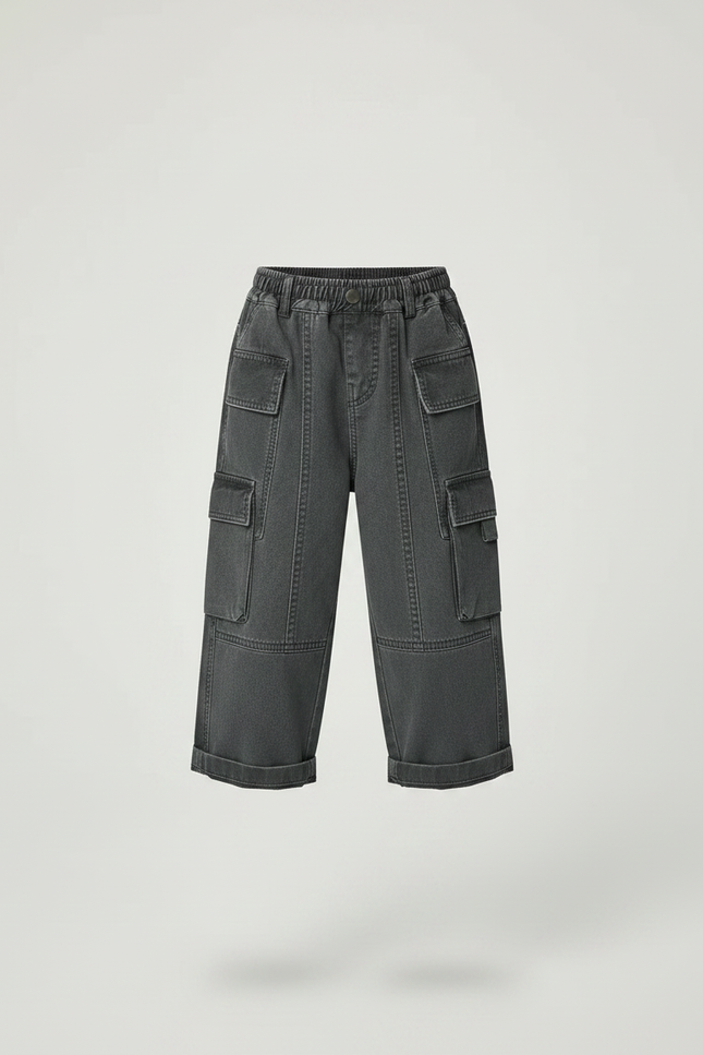 Pantalon Chino Gris Anthracite Cargo Ample Décontracté Enfant - Jean - vue 3