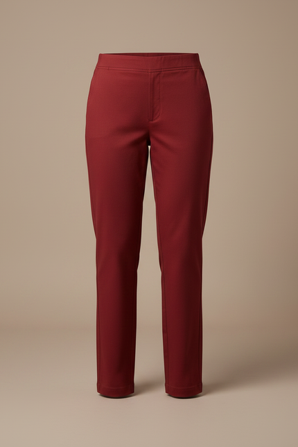 Pantalon Chino Rouge Brique Coupe Droite Femme Élégant - Bordeaux Gabardine - vue 3