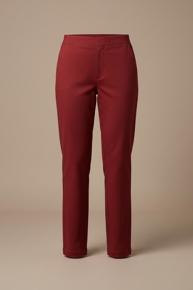 Pantalon Chino Rouge Brique Coupe Droite Femme Élégant - Bordeaux Gabardine - vue 3