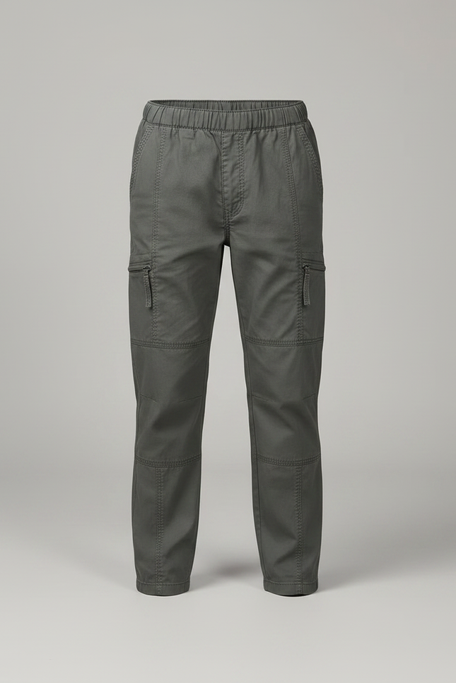 Pantalon Chino Gris Coton Cargo Garçon Décontracté - Kaki - vue 3