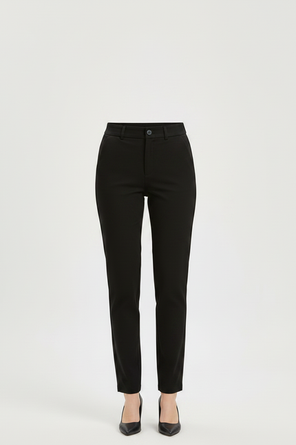 Pantalon Chino Noir Élastique Taille Mi-Haute Droit Femme - Polyester - vue 3