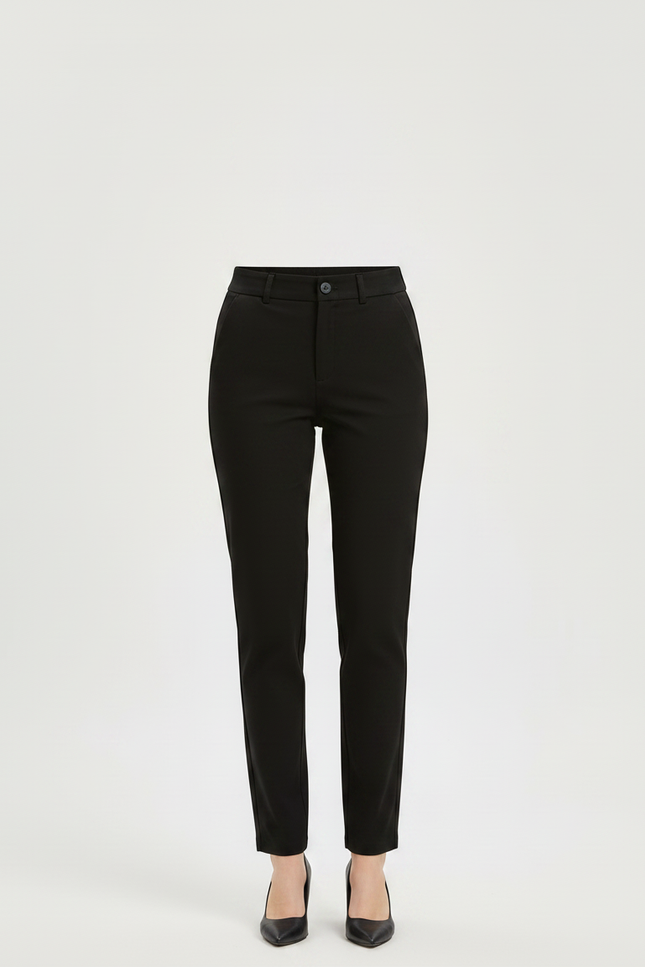 Pantalon Chino Noir Élastique Taille Mi-Haute Droit Femme - Polyester - vue 3