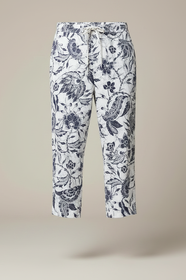 Pantalon Chino Lin Coton Imprimé Floral Ample - vue 3