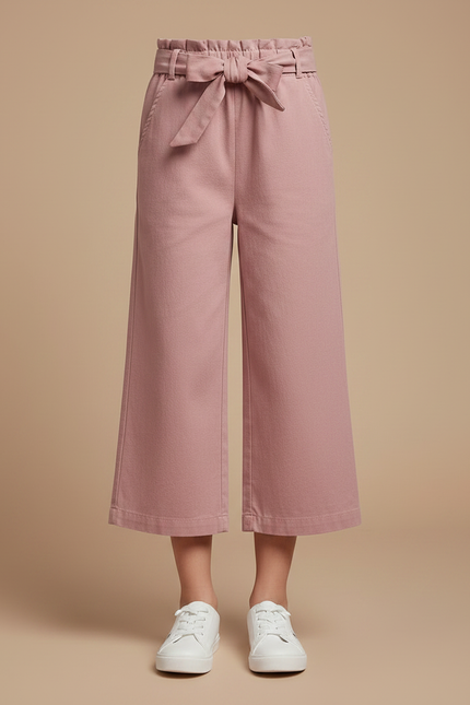Pantalon Chino Rose Ample Coton Ceinturé Fille - vue 3