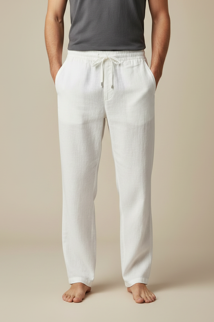 Pantalon Chino Blanc Lin Cordon Ample Homme - vue 3