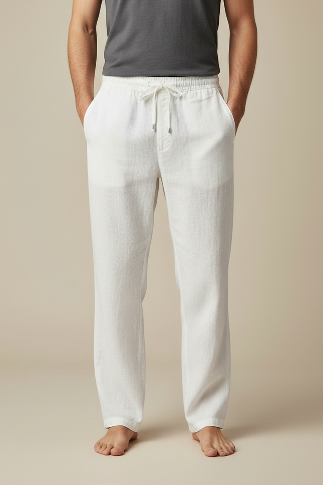 Pantalon Chino Blanc Lin Cordon Ample Homme - vue 3