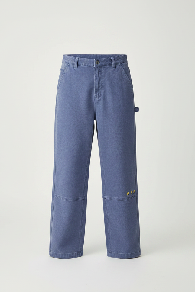 Pantalon Chino Bleu Ample Brodé Décontracté Garçon - Toile - vue 3