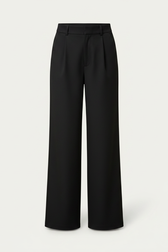 Pantalon Chino Noir Ample Fluide Taille Haute Élégant - Gabardine - vue 3