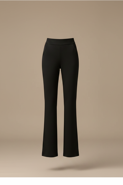 Pantalon Chino Noir Élastique Évasé Taille Haute Femme - Polyester - vue 3