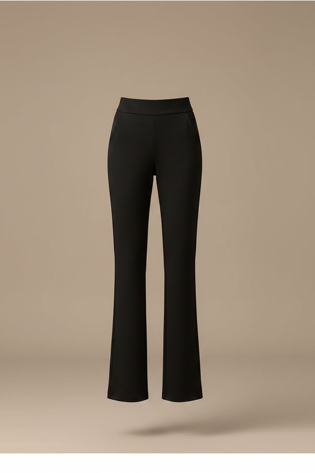 Pantalon Chino Noir Élastique Évasé Taille Haute Femme - Polyester - vue 3