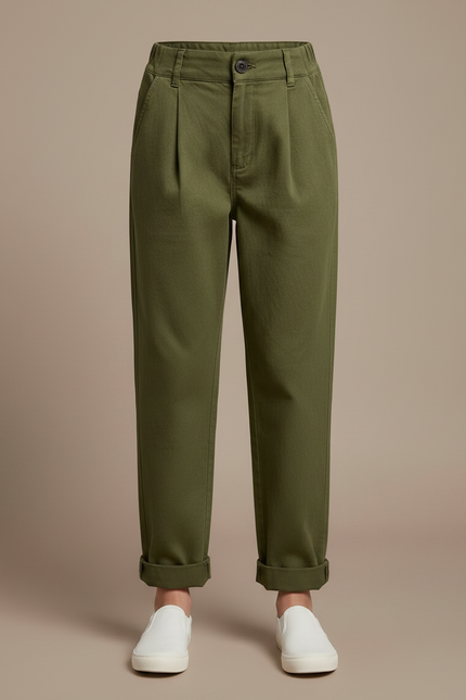 Pantalon Chino Vert Olive Coton Plissé Décontracté Enfant - Kaki - vue 3