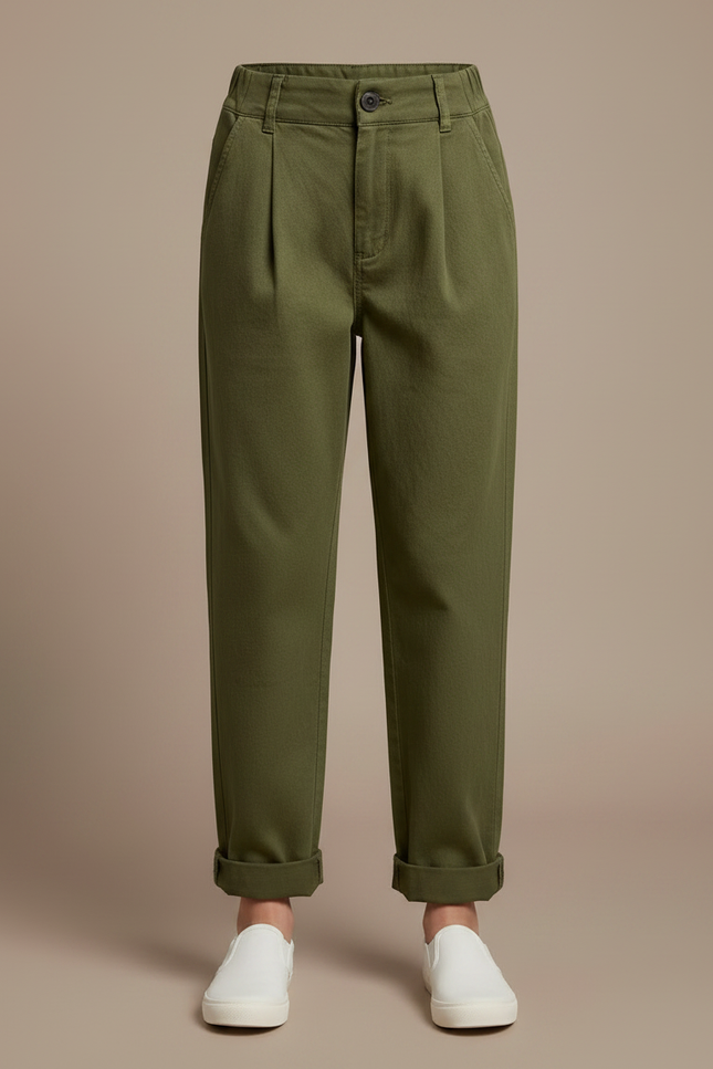 Pantalon Chino Vert Olive Coton Plissé Décontracté Enfant - Kaki - vue 3