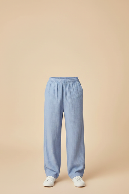 Pantalon Chino Bleu Ciel Ample Texturé Garçon Décontracté - Coton - vue 3