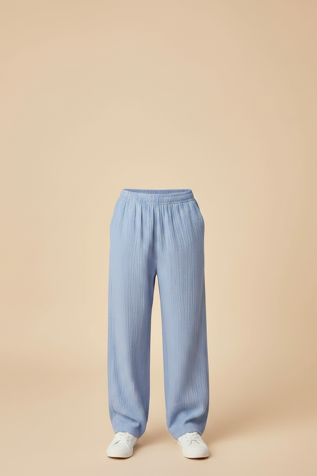 Pantalon Chino Bleu Ciel Ample Texturé Garçon Décontracté - Coton - vue 3
