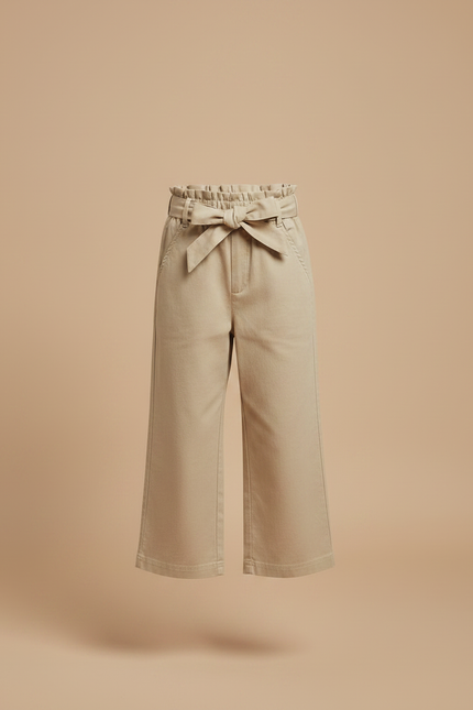 Pantalon Chino Large Beige Coton Fille Ceinture - vue 3