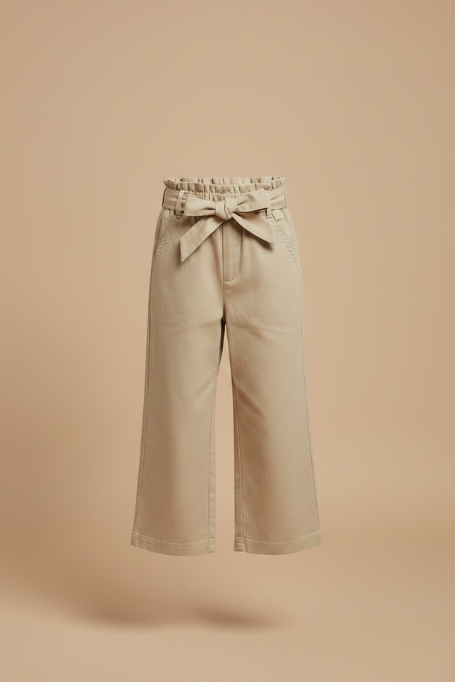 Pantalon Chino Large Beige Coton Fille Ceinture - vue 3