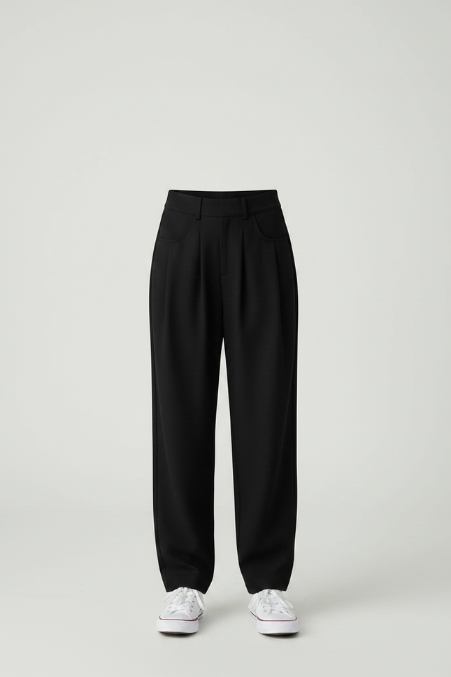Pantalon Chino Noir Ample Plissé Décontracté Femme - Gabardine - vue 3
