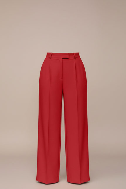 Pantalon Chino Rouge Taille Haute Droit Ample Élégant - Polyester - vue 3