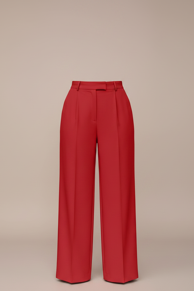 Pantalon Chino Rouge Taille Haute Droit Ample Élégant - Polyester - vue 3