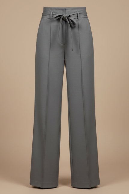 Pantalon Chino Gris Taille Haute Fluide Élégant Femme - Gabardine - vue 3