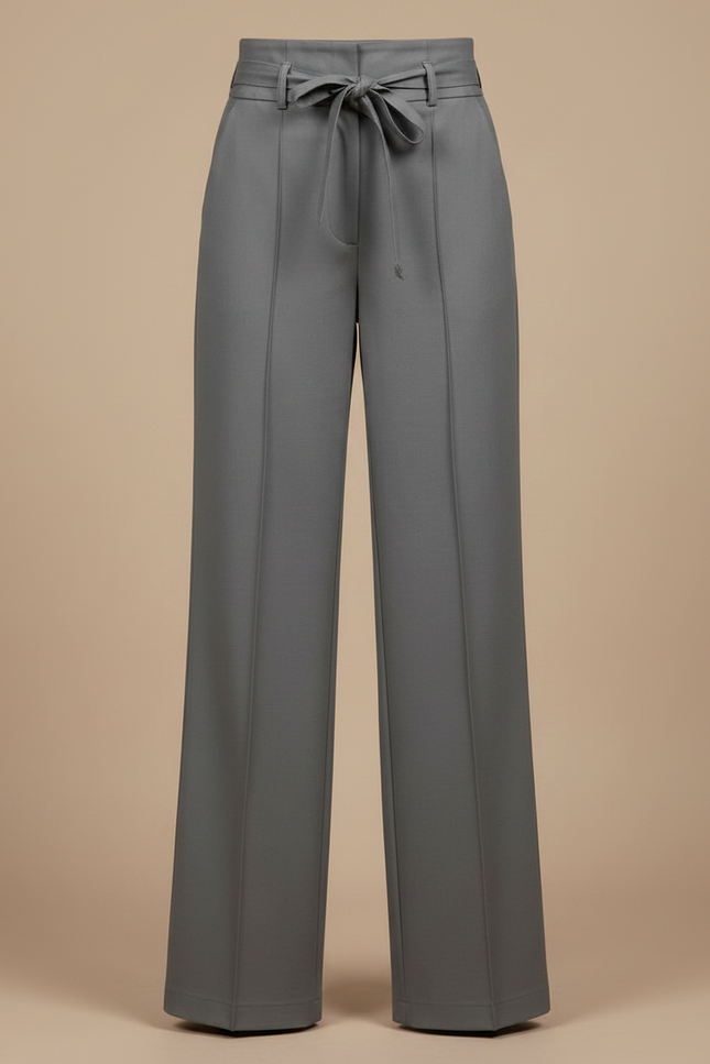 Pantalon Chino Gris Taille Haute Fluide Élégant Femme - Gabardine - vue 3
