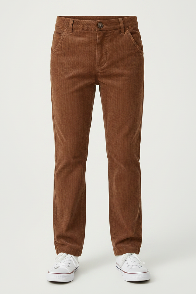 Pantalon Chino Marron Côtelé Droit Décontracté Garçon - Cordé - vue 3