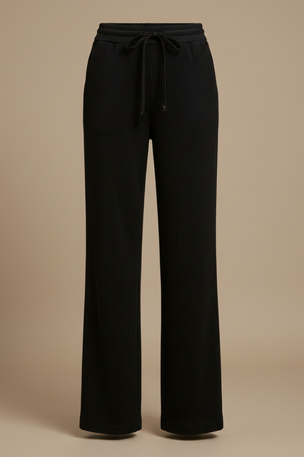Pantalon Chino Noir Côtelé Large Décontracté Femme - Cordé - vue 3