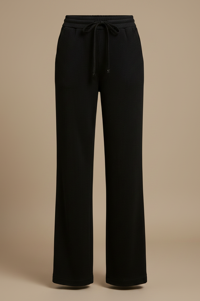 Pantalon Chino Noir Côtelé Large Décontracté Femme - Cordé - vue 3
