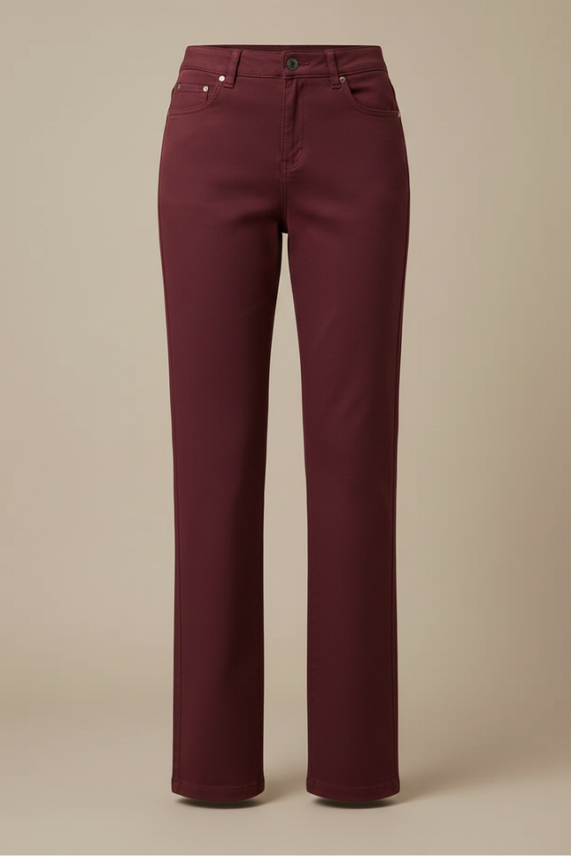 Pantalon Chino Bordeaux Coton Droit Taille Haute Femme - vue 3