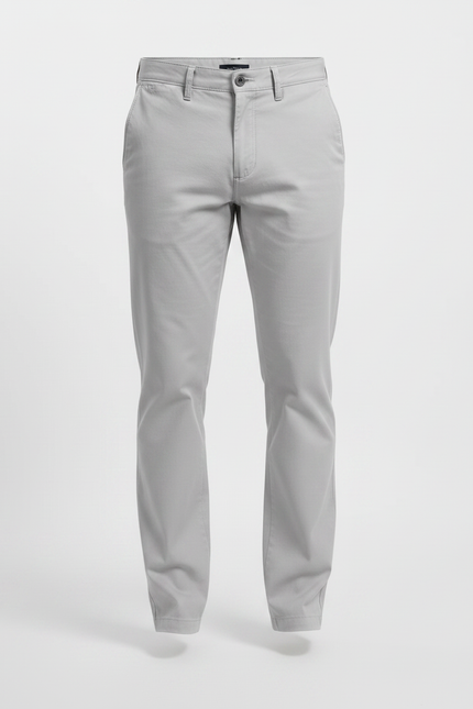 Pantalon Chino Gris Clair Coton Slim Décontracté Homme - vue 3