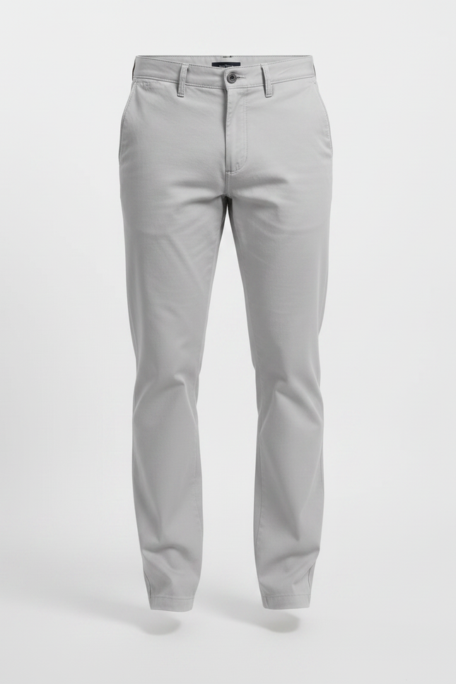 Pantalon Chino Gris Clair Coton Slim Décontracté Homme - vue 3