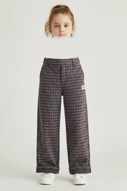 Pantalon Chino Carreaux Chaud Ample Fille Hiver - Multicolore Tweed - vue 3