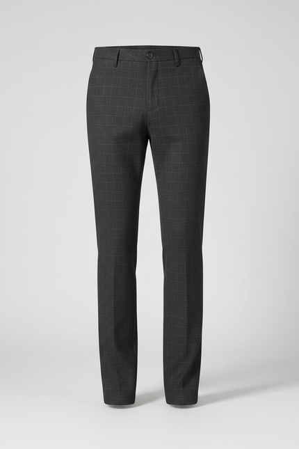 Pantalon Chino Gris Carreaux Slim Élégant Homme Coton - Laine - vue 3