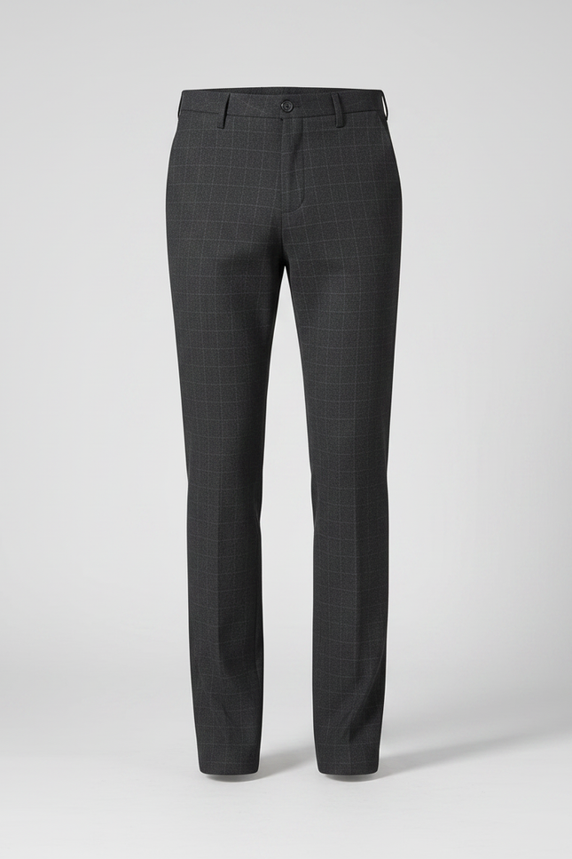 Pantalon Chino Gris Carreaux Slim Élégant Homme Coton - Laine - vue 3