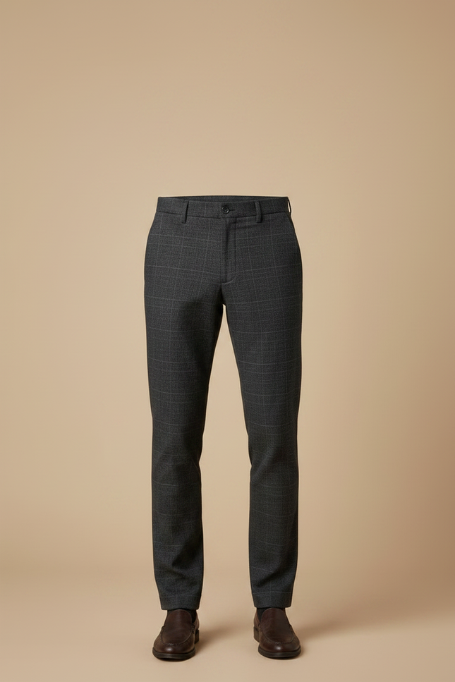 Pantalon Chino Gris Anthracite Carreaux Slim Homme - Laine - vue 3