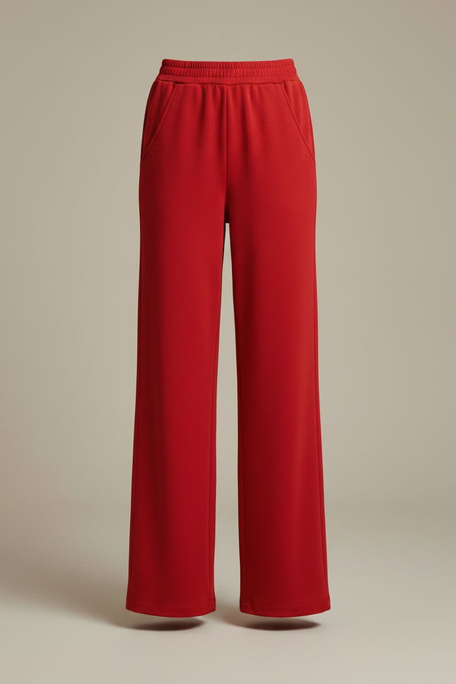 Pantalon Chino Rouge Ample Taille Haute Décontracté Femme - Molleton - vue 3