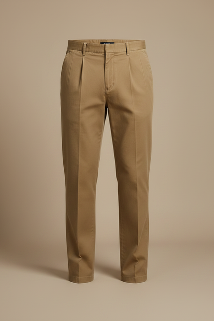 Pantalon Chino Kaki Plissé Droit Coton Homme - vue 3