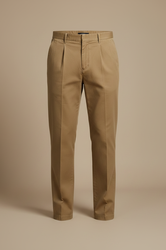 Pantalon Chino Kaki Plissé Droit Coton Homme - vue 3
