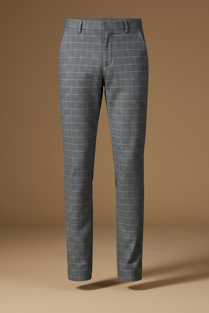 Pantalon Chino Gris Carreaux Slim Élégant Homme - Laine - vue 3
