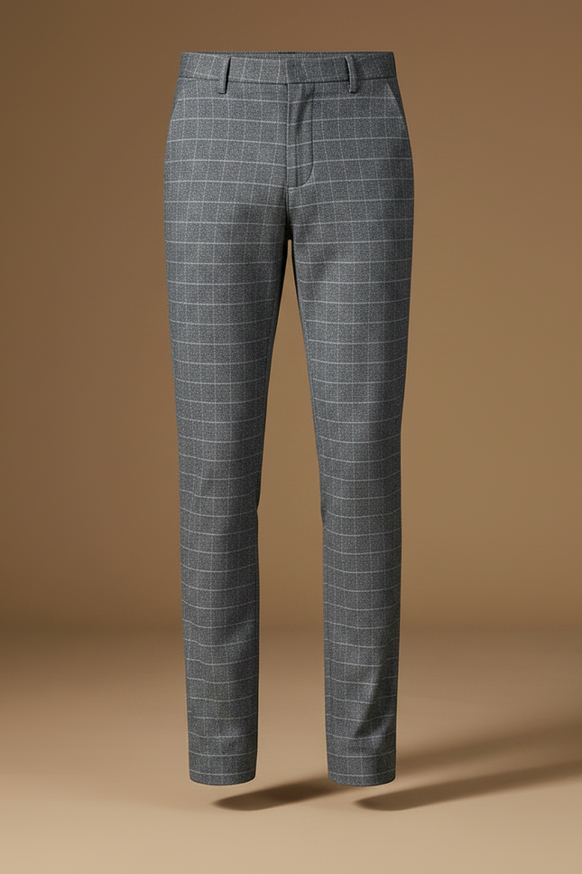 Pantalon Chino Gris Carreaux Slim Élégant Homme - Laine - vue 3
