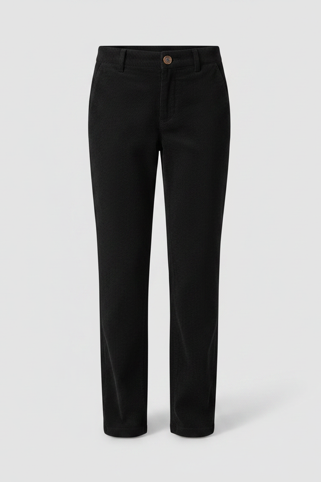 Pantalon Chino Noir Côtelé Décontracté Droit Fille - Cordé - vue 3