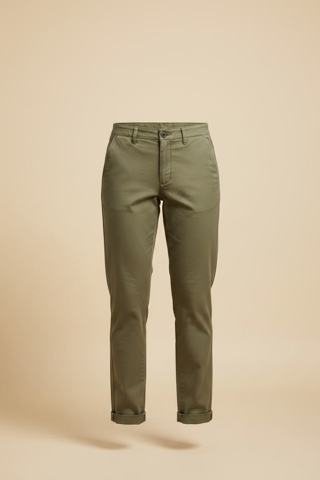 Pantalon Chino Vert Olive Coton Confortable Décontracté Femme - Kaki - vue 3